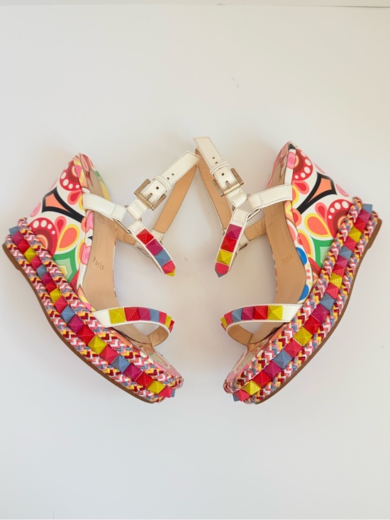Christian Louboutin Shoes - Christian Louboutin Pyraclou 110 Toile Bengale Multicolor Platform Wedge EU 38
